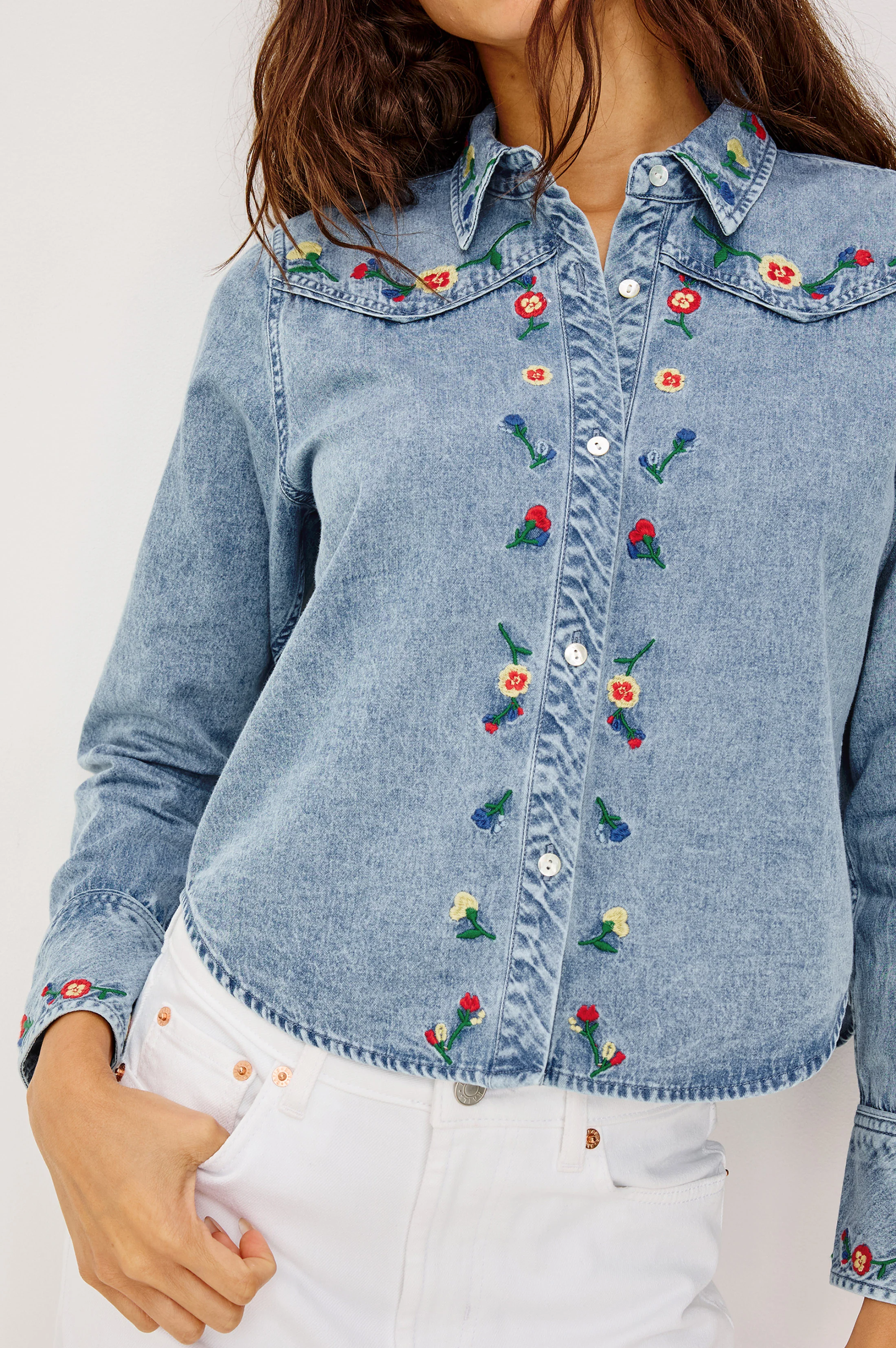 BARI SHIRT - FADED INDIGO FLORAL EMBROIDERY - Image 3