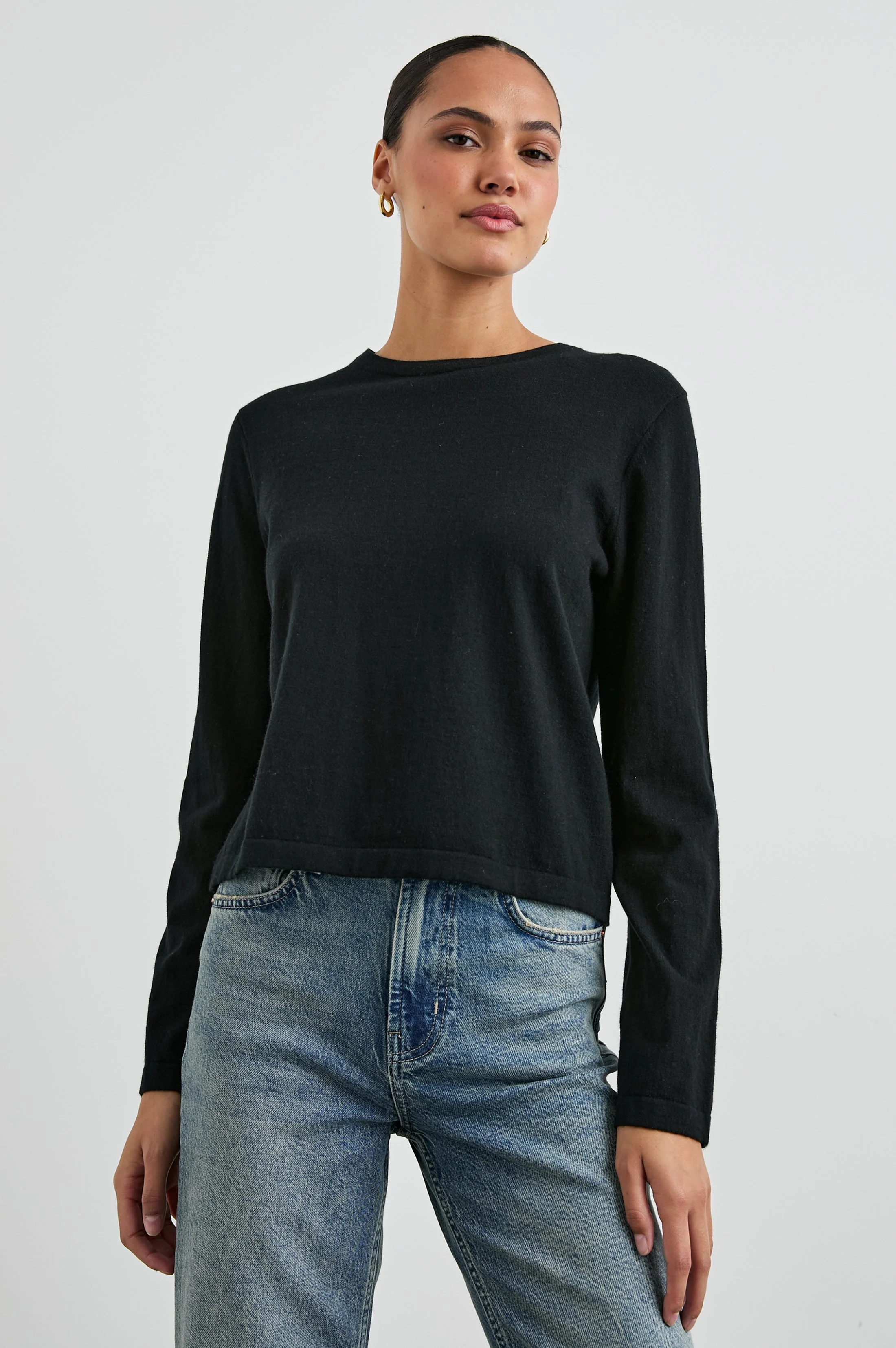 COTTON CASHMERE LONG SLEEVE T-SHIRT - BLACK - Image 6