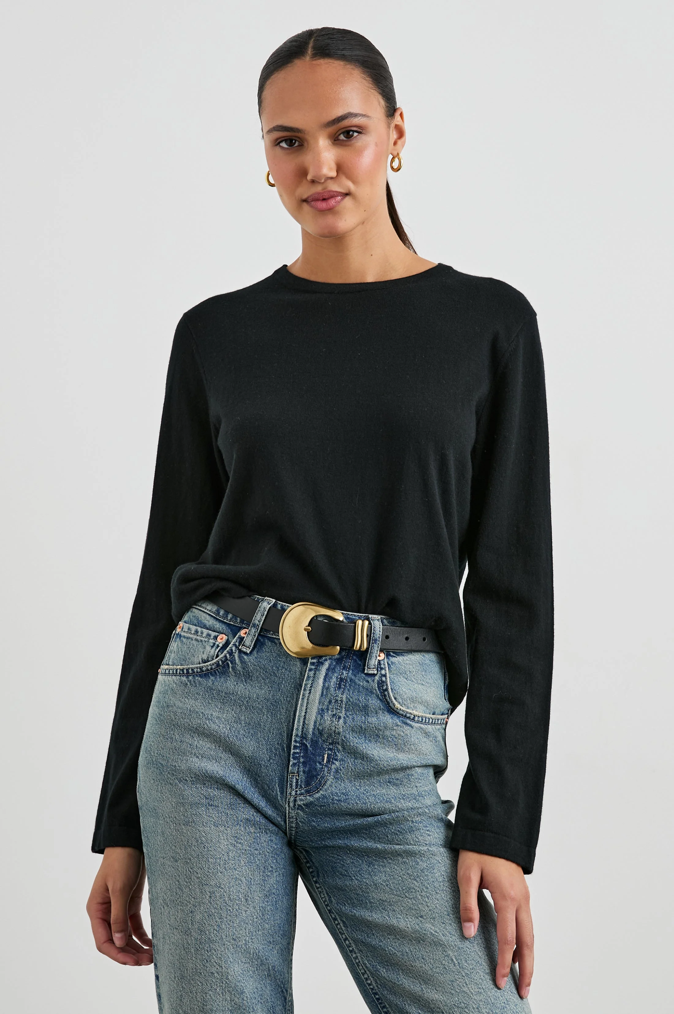 COTTON CASHMERE LONG SLEEVE T-SHIRT - BLACK - Image 7