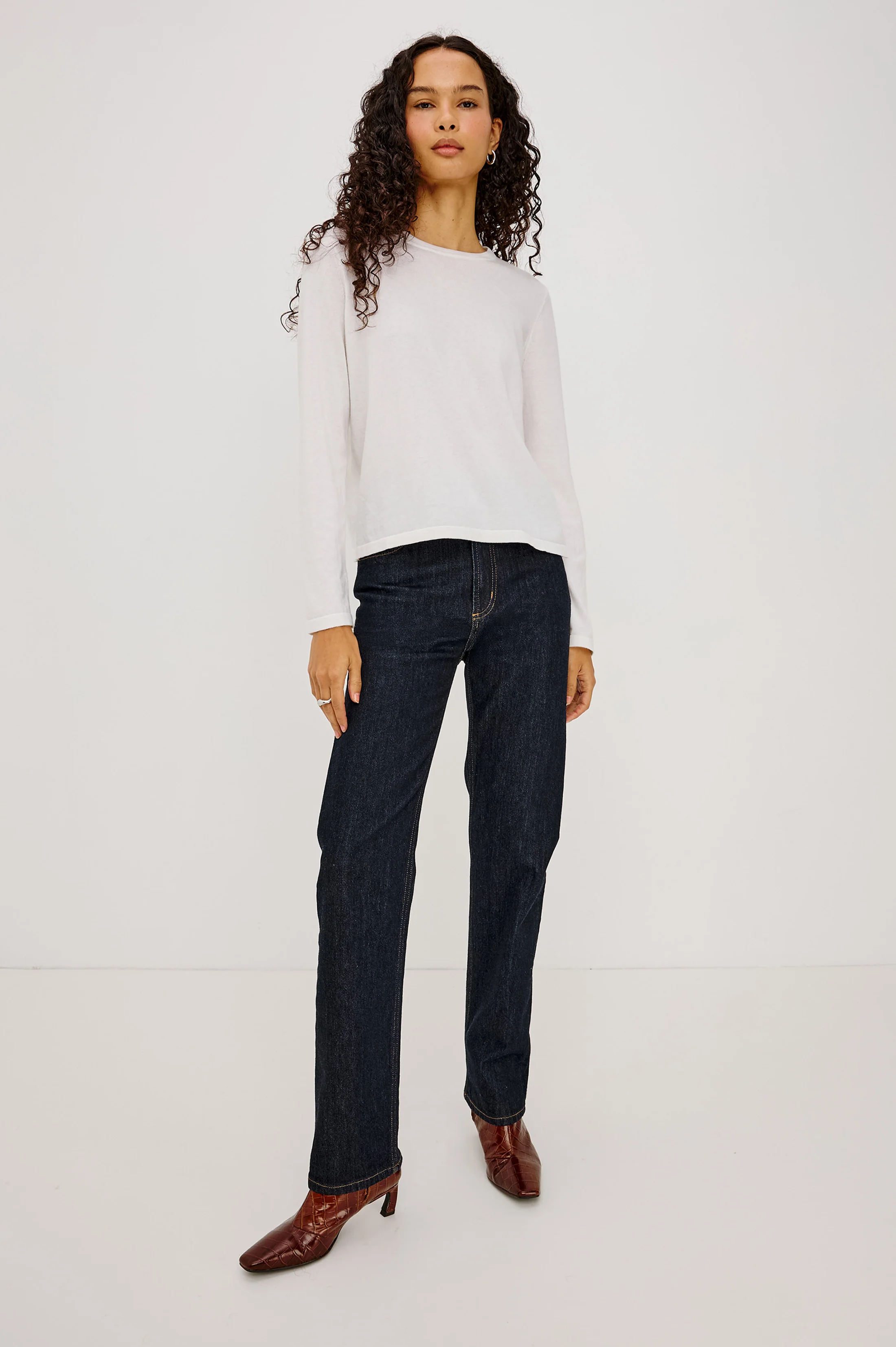 COTTON CASHMERE LONG SLEEVE T-SHIRT - WHITE - Image 3