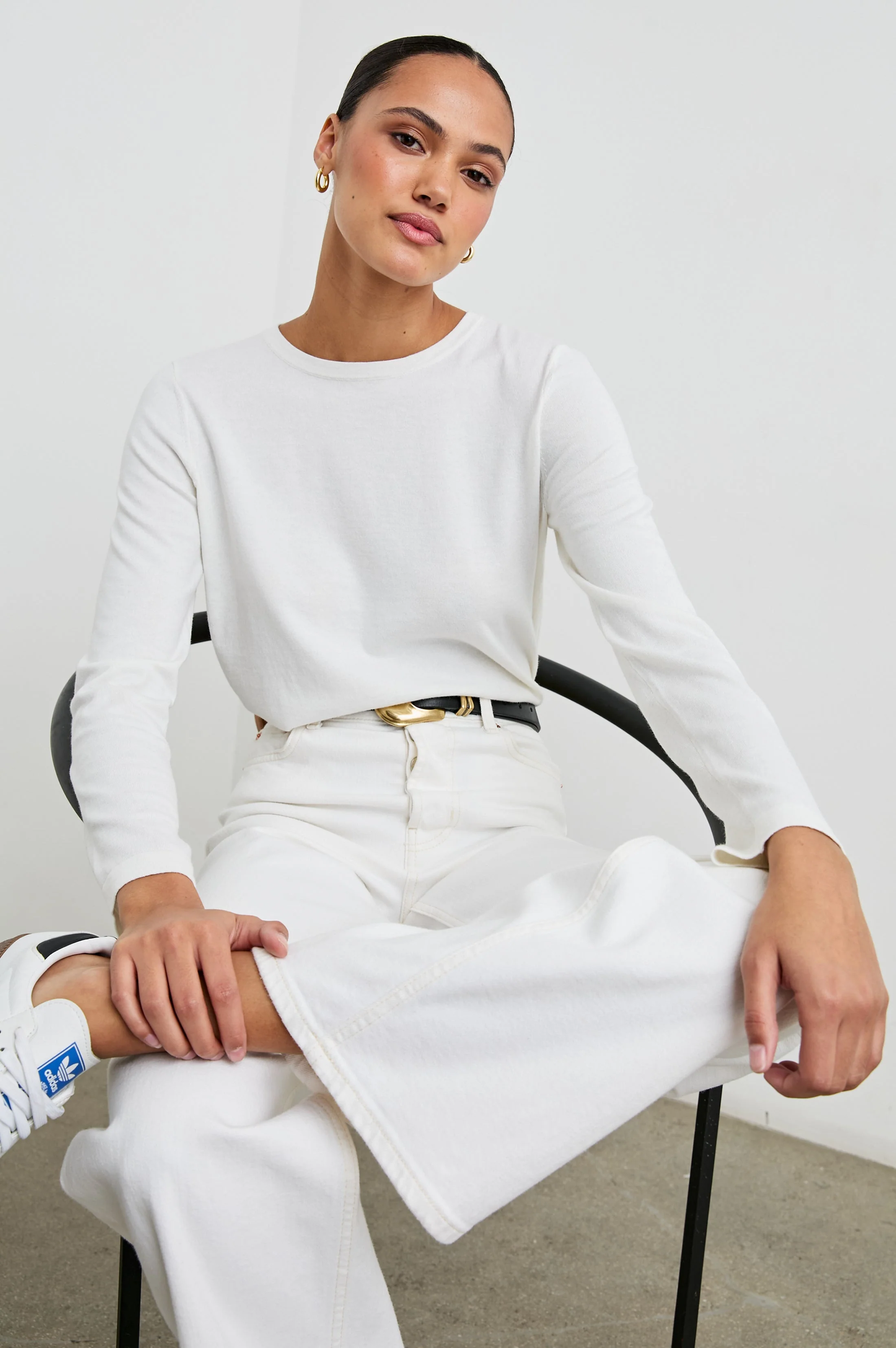 COTTON CASHMERE LONG SLEEVE T-SHIRT - WHITE - Image 8