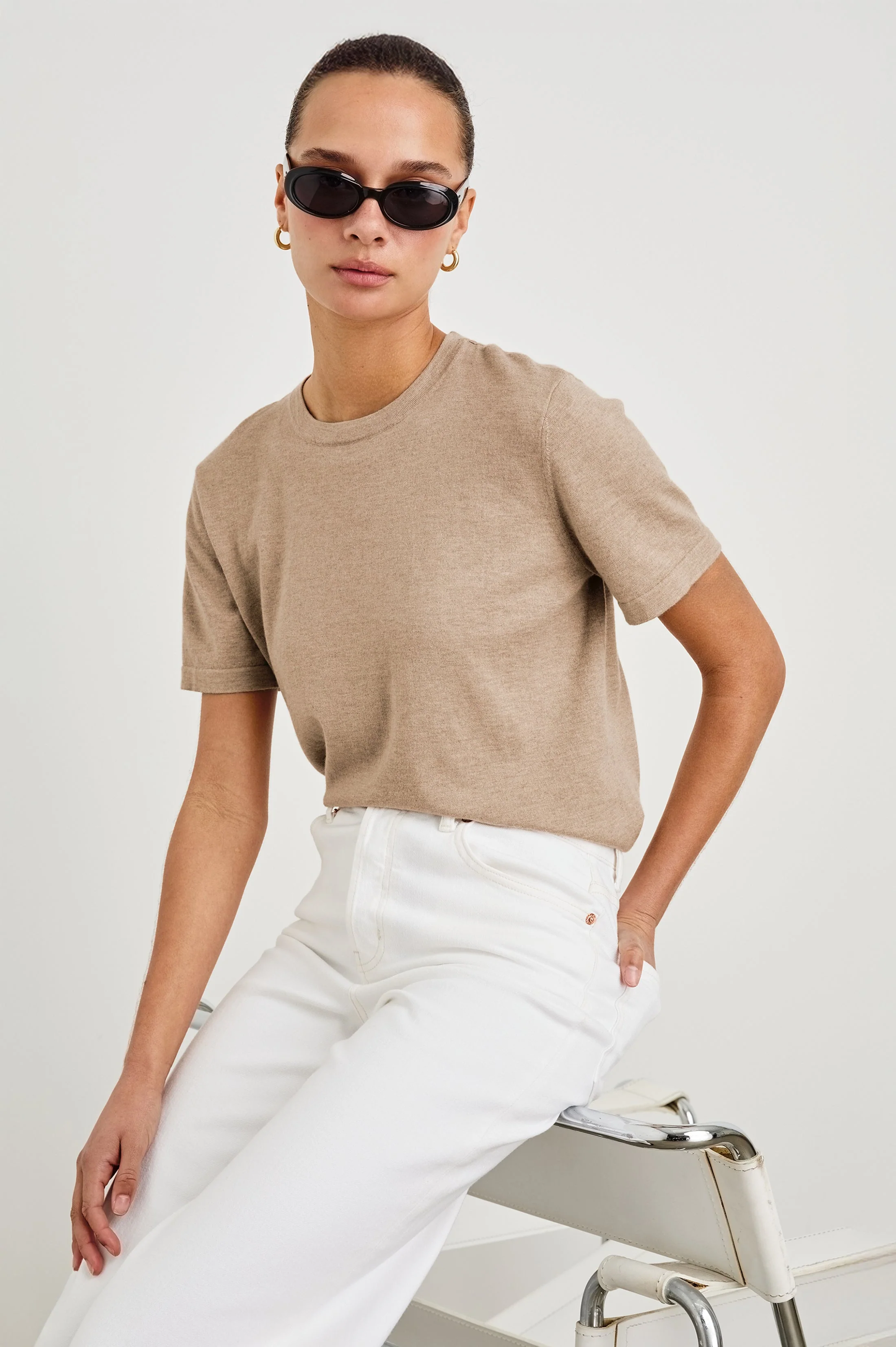 COTTON CASHMERE T-SHIRT - HEATHER OAT - Image 2