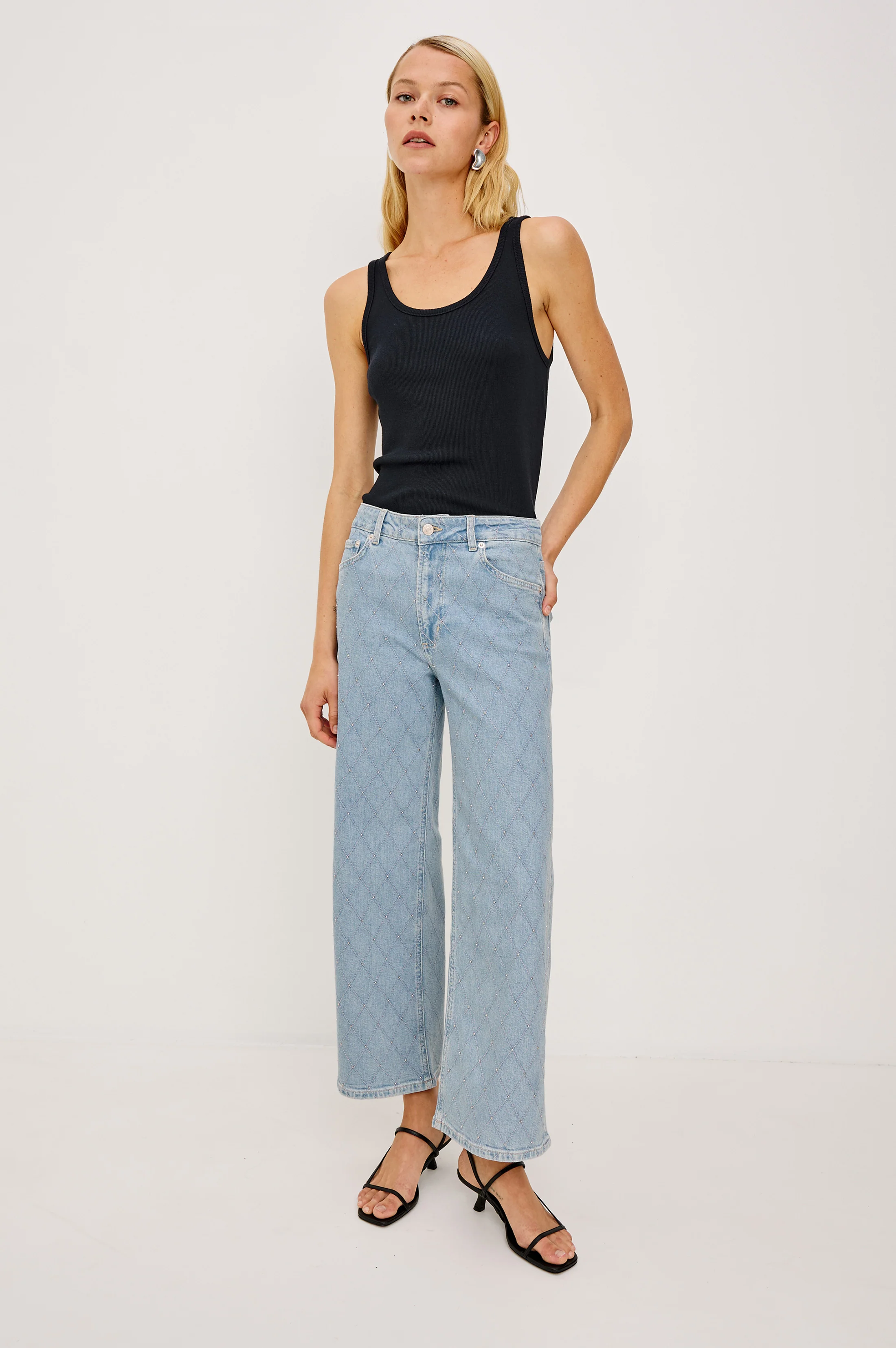 GETTY CROP WIDE LEG - QUILTED STUD