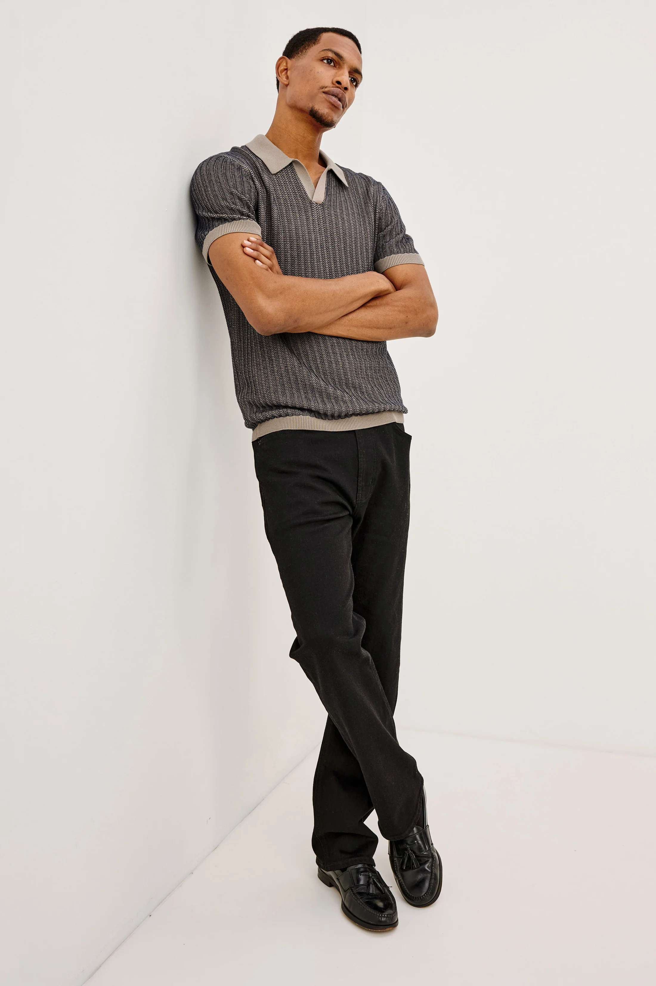 LANGLEY POLO SHIRT - OAT MIDNIGHT RIPPLE - Image 3