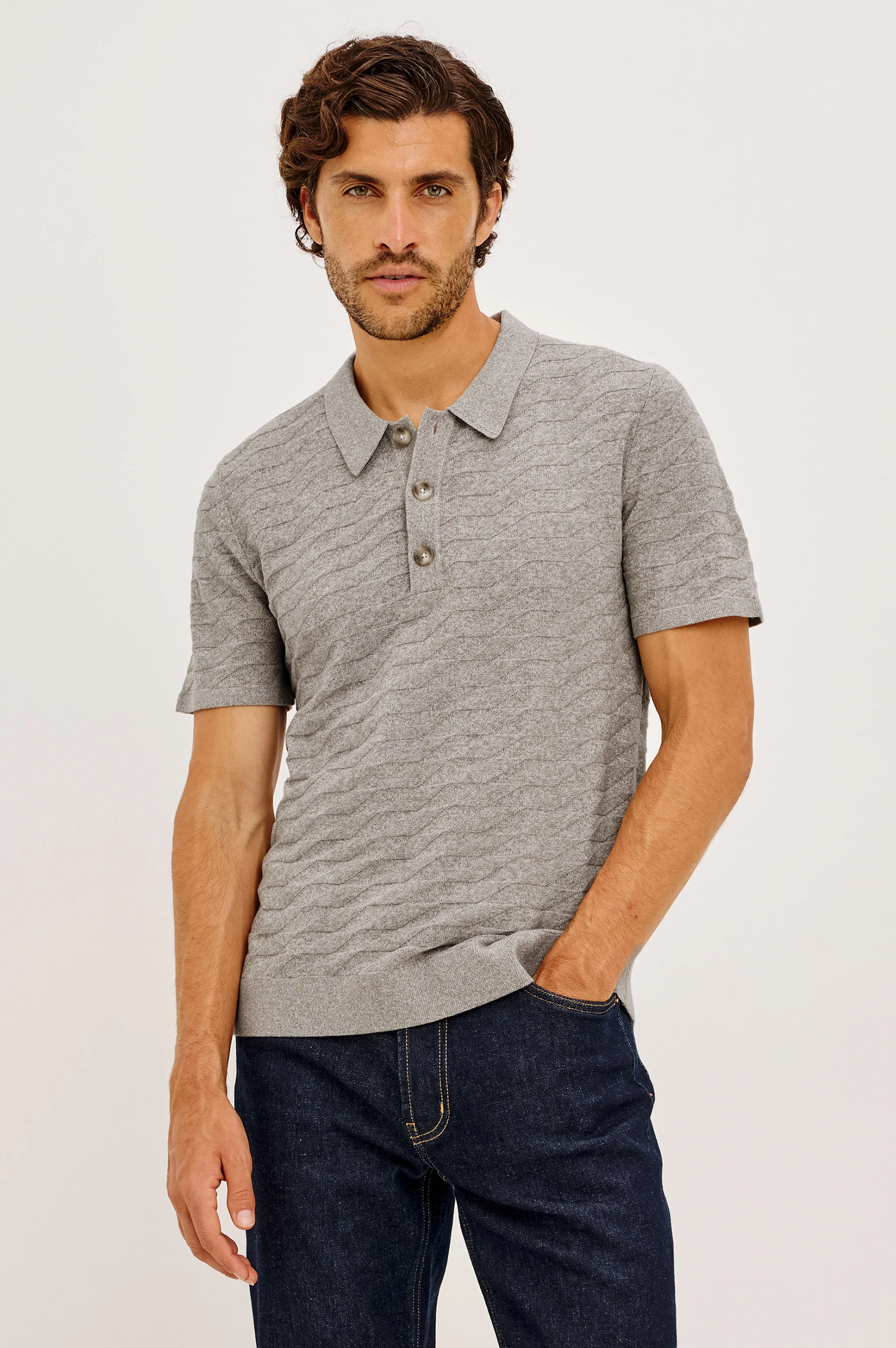 LINDEN POLO SHIRT - HEATHER GREY PRISM