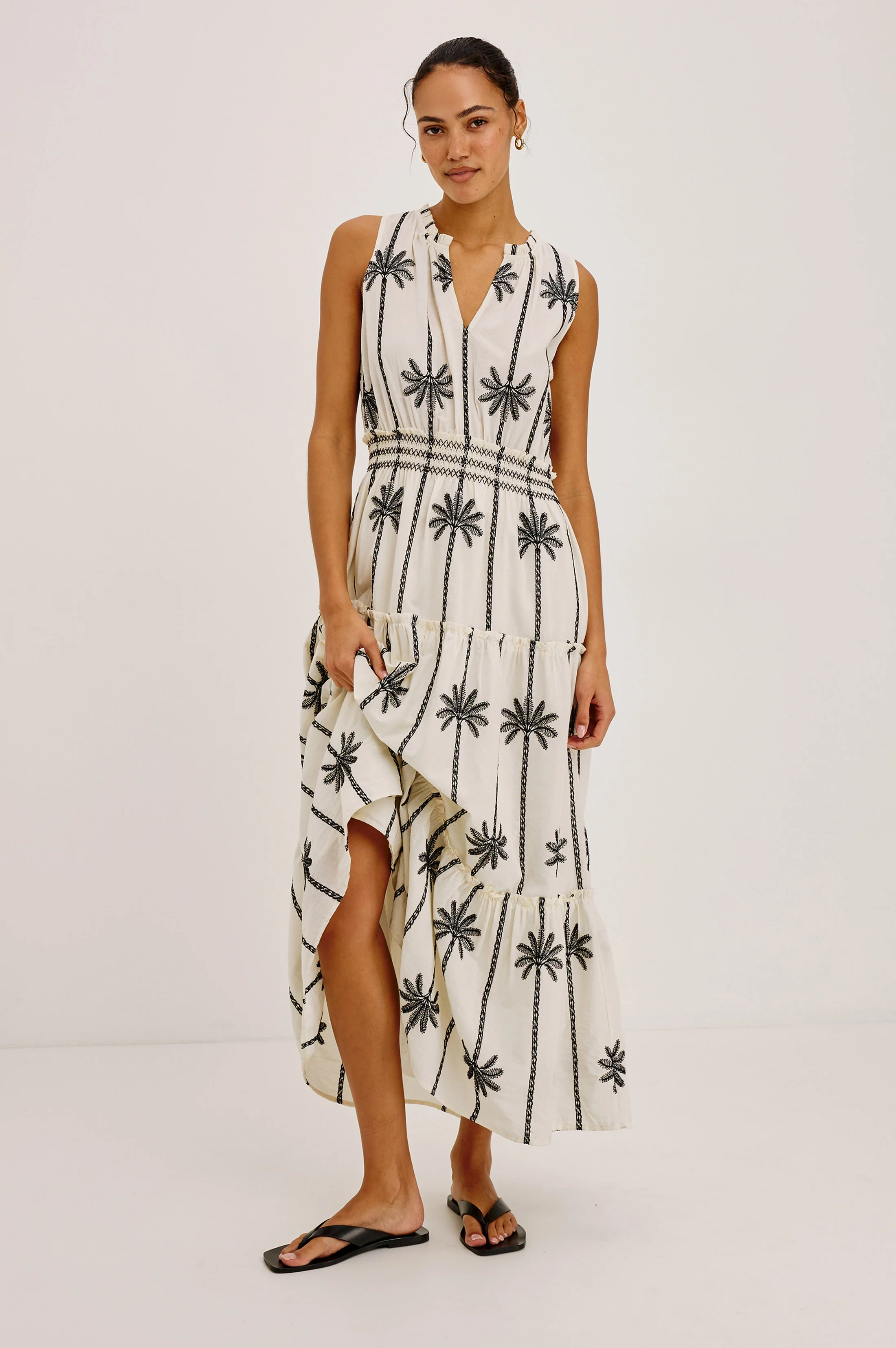 LOULOU DRESS - EMBROIDERED PALMS