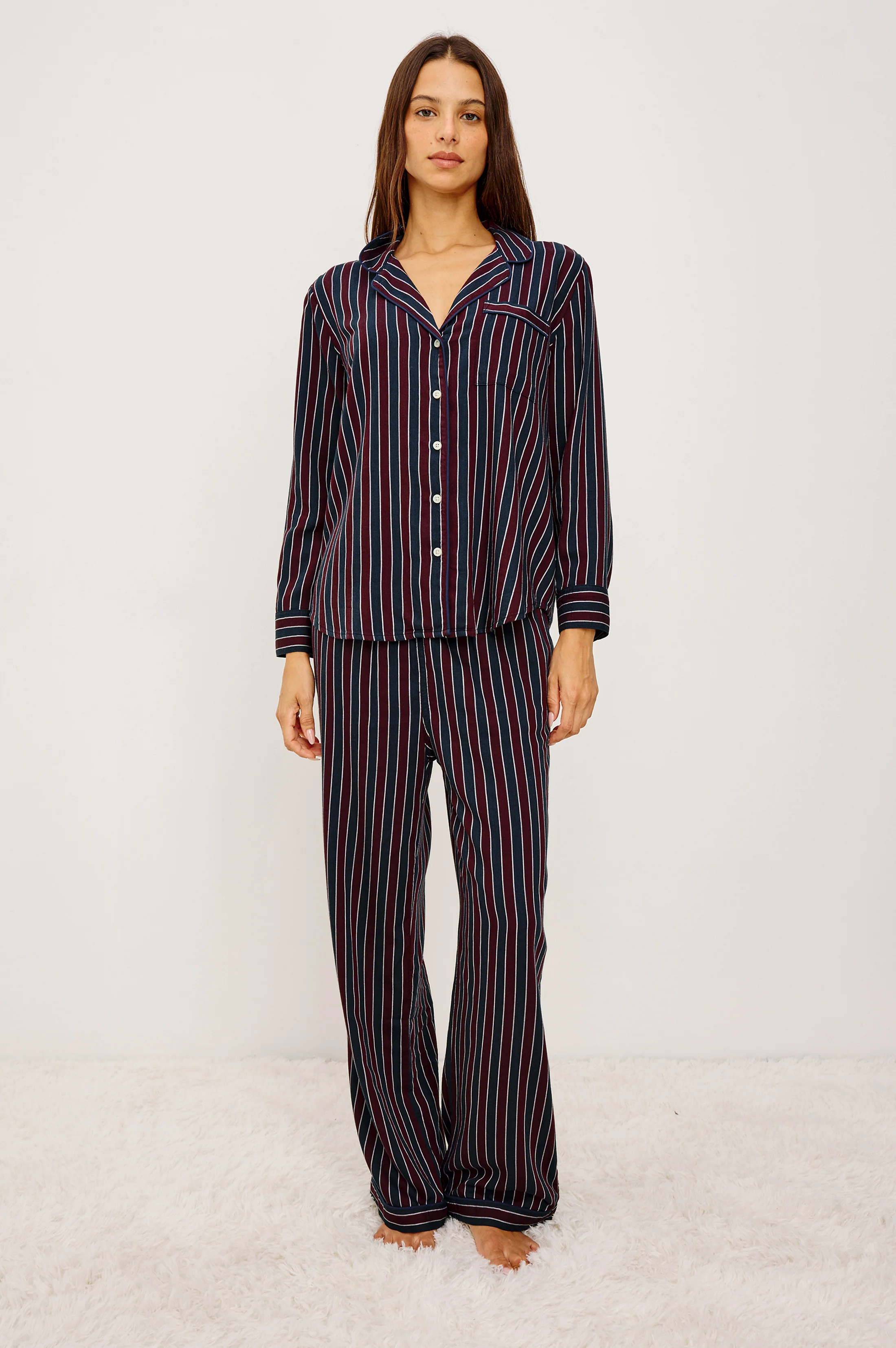 LUNA PAJAMA SET - NAVY OXBLOOD STRIPE - Image 3