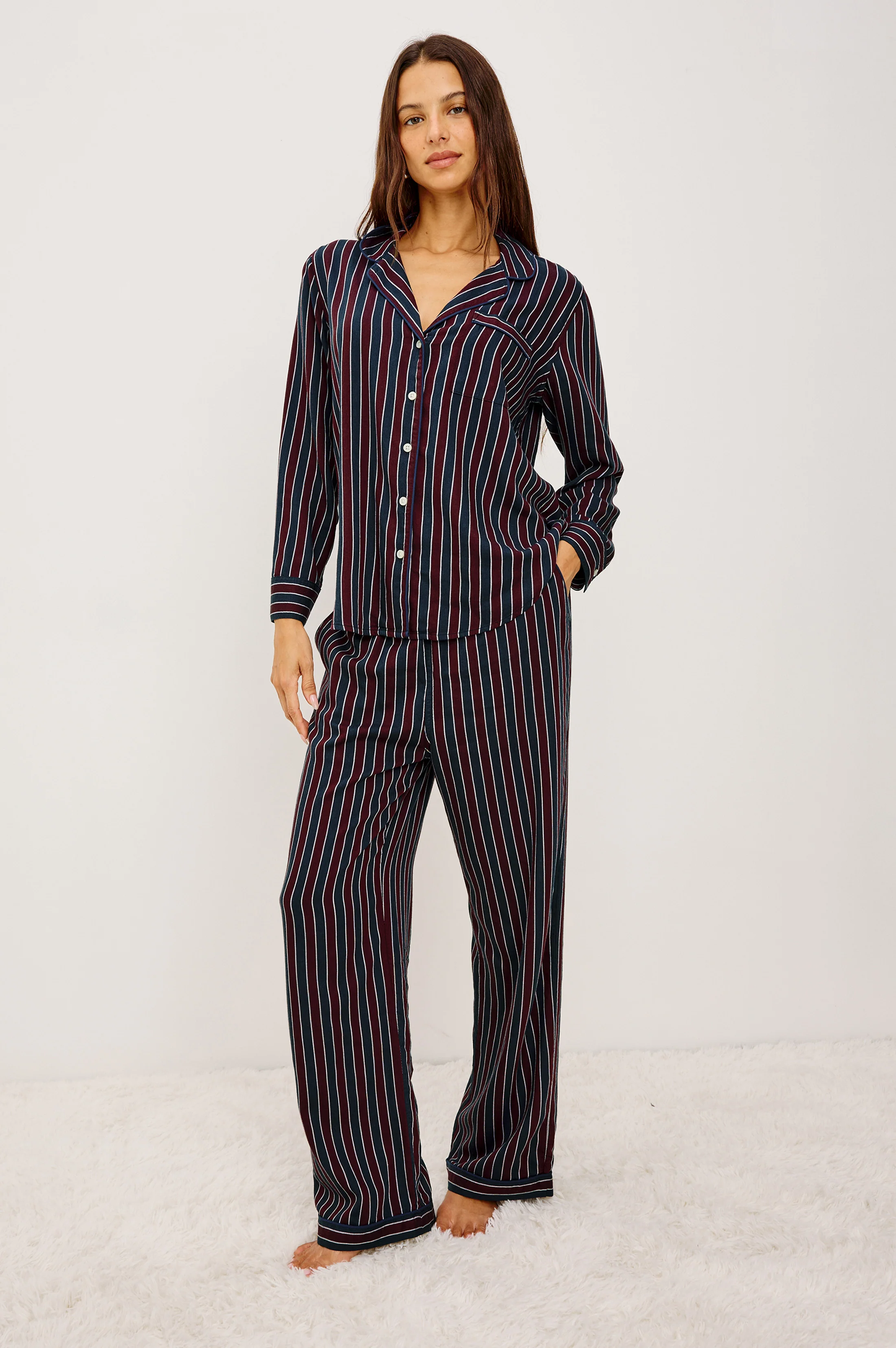 LUNA PAJAMA SET - NAVY OXBLOOD STRIPE - Image 4