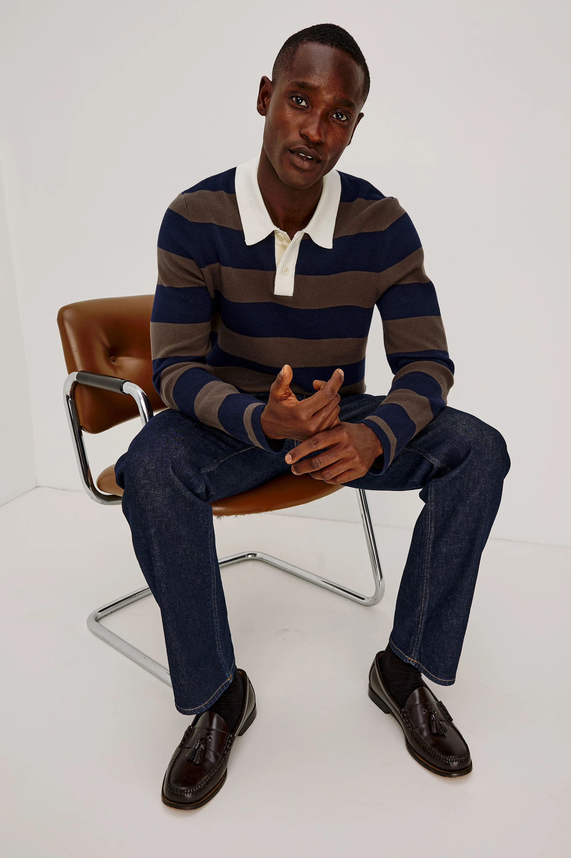 LUTHER SWEATER - NAVY CAROB STRIPE